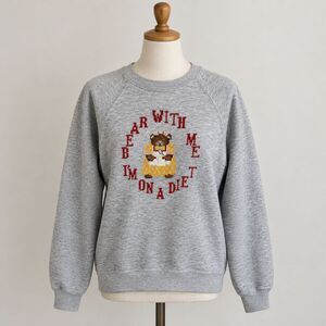 VTG Cross Stitch "Bear With Me I'm On A Diet" Sweatshirt S/M Crewneck Pullover